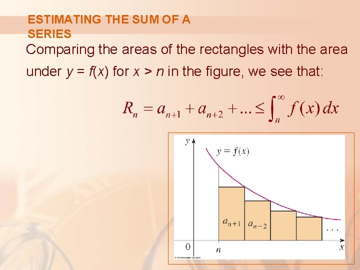 ESTIMATING THE SUM OF A SERIES Comparing the areas of the rectangles with the