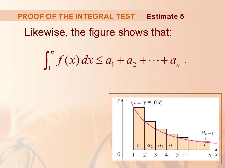 PROOF OF THE INTEGRAL TEST Estimate 5 Likewise, the figure shows that: 