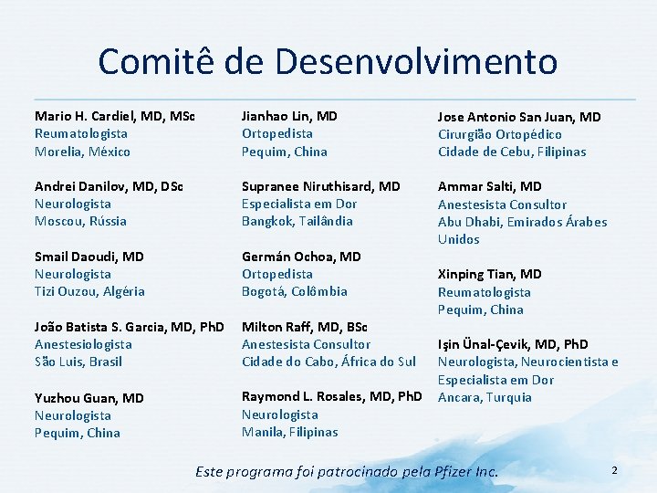Comitê de Desenvolvimento Mario H. Cardiel, MD, MSc Reumatologista Morelia, México Andrei Danilov, MD, Comitê de Desenvolvimento Mario H. Cardiel, MD, MSc Reumatologista Morelia, México Andrei Danilov, MD,