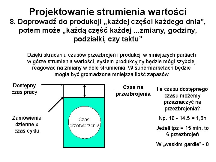 Projektowanie strumienia wartości 8. Doprowadź do produkcji „każdej części każdego dnia”, potem może „każdą