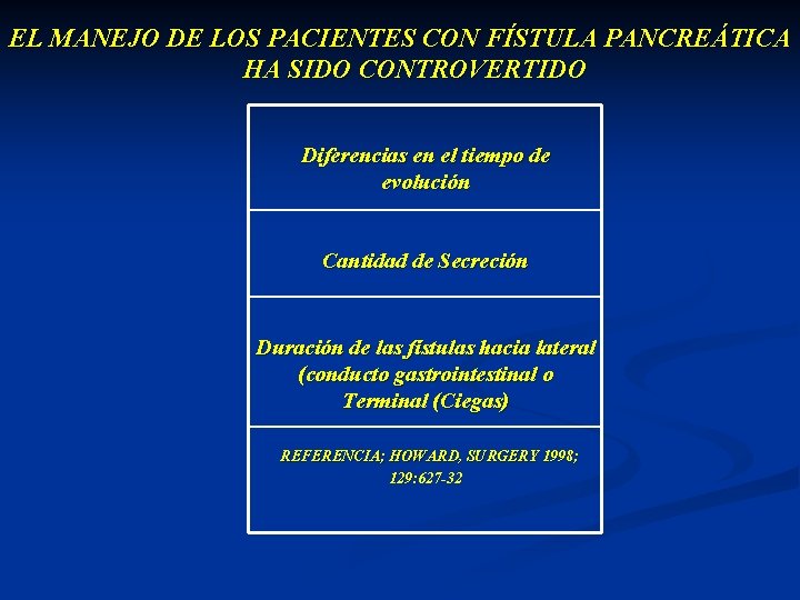 EL MANEJO DE LOS PACIENTES CON FÍSTULA PANCREÁTICA HA SIDO CONTROVERTIDO Diferencias en el