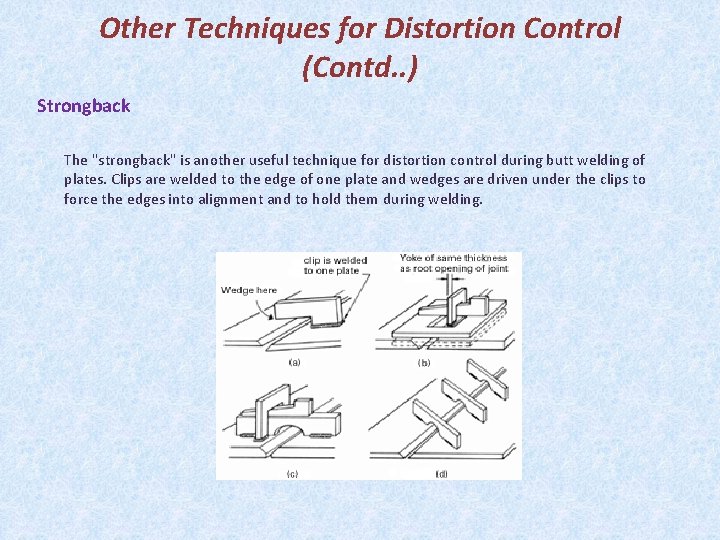Other Techniques for Distortion Control (Contd. . ) Strongback The "strongback" is another useful