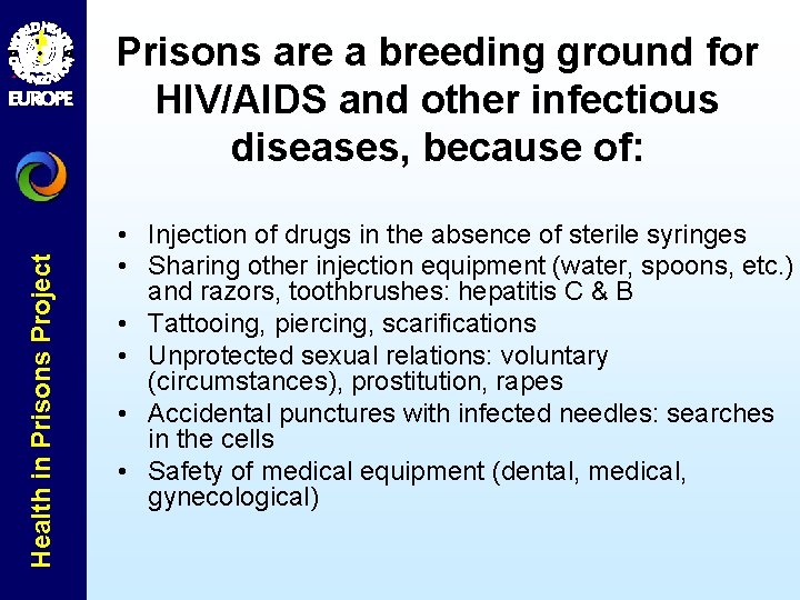 Health in Prisons Project Prisons are a breeding ground for HIV/AIDS and other infectious