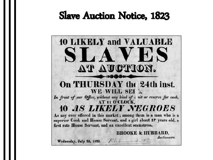 Slave Auction Notice, 1823 