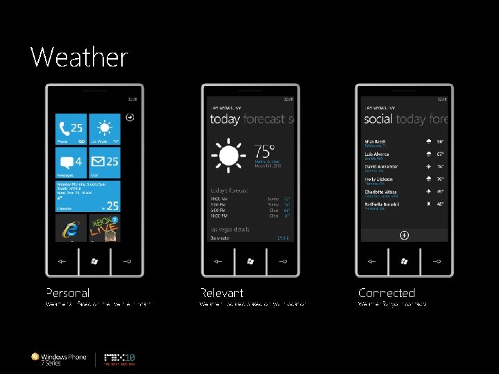 Weather Personal Weather surfaced on the live tile in Start Relevant Weather updated based
