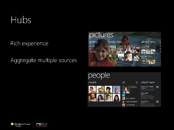 Hubs Rich experience Aggregate multiple sources 