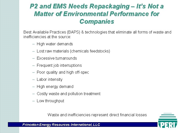 P 2 and EMS Needs Repackaging – It’s Not a Matter of Environmental Performance
