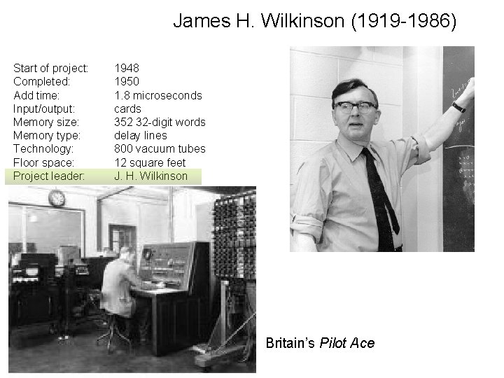 James H. Wilkinson (1919 -1986) Start of project: Completed: Add time: Input/output: Memory size: James H. Wilkinson (1919 -1986) Start of project: Completed: Add time: Input/output: Memory size: