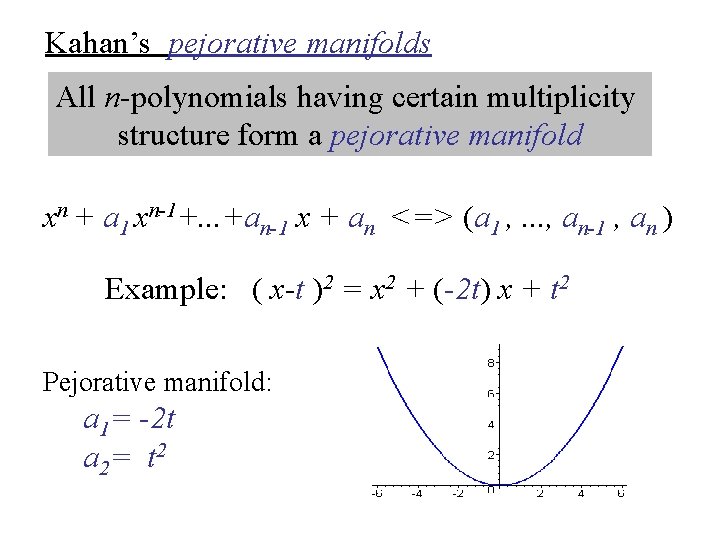 Kahan’s pejorative manifolds All n-polynomials having certain multiplicity structure form a pejorative manifold xn Kahan’s pejorative manifolds All n-polynomials having certain multiplicity structure form a pejorative manifold xn