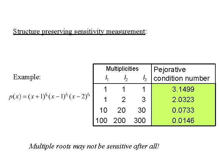 Structure preserving sensitivity measurement: Example: Multiplicities l 1 l 2 l 3 1 1 Structure preserving sensitivity measurement: Example: Multiplicities l 1 l 2 l 3 1 1