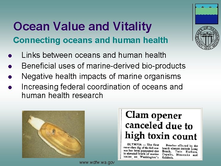Ocean Value and Vitality Connecting oceans and human health l l Links between oceans