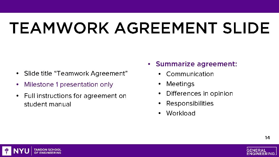 TEAMWORK AGREEMENT SLIDE • Slide title “Teamwork Agreement” • Milestone 1 presentation only •