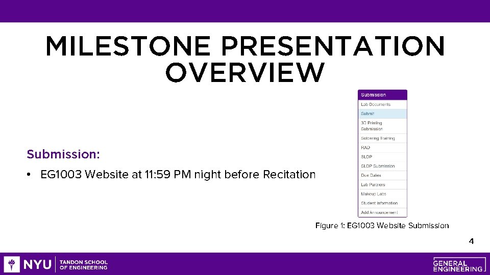 MILESTONE PRESENTATION OVERVIEW Submission: • EG 1003 Website at 11: 59 PM night before