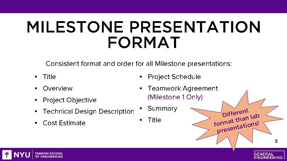 MILESTONE PRESENTATION FORMAT Consistent format and order for all Milestone presentations: • Title •