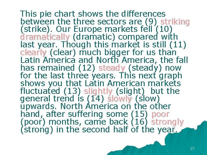 This pie chart shows the differences between the three sectors are (9) striking (strike).