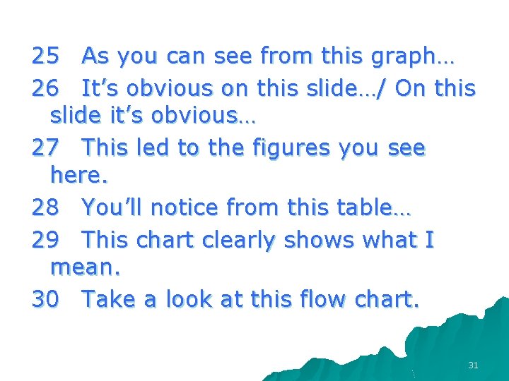 25 As you can see from this graph… 26 It’s obvious on this slide…/