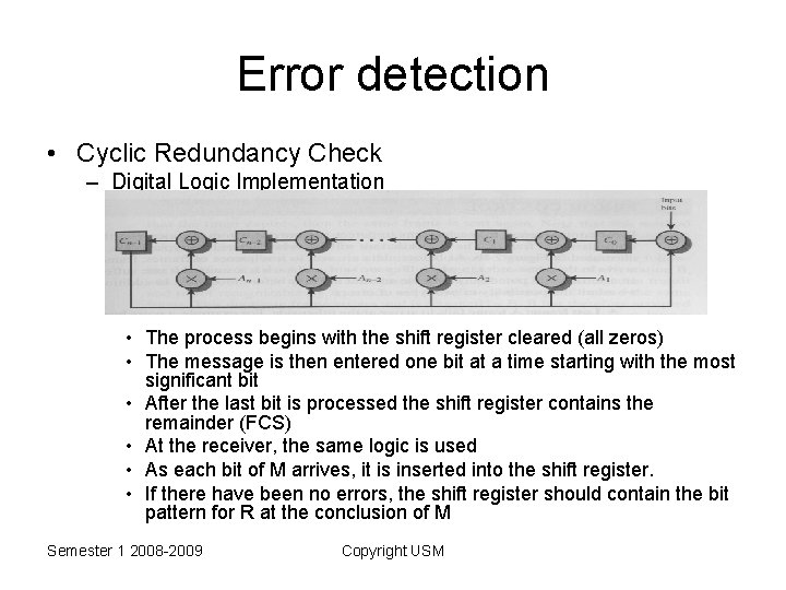 Error detection • Cyclic Redundancy Check – Digital Logic Implementation • The process begins