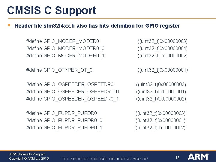 CMSIS C Support § Header file stm 32 f 4 xx. h also has