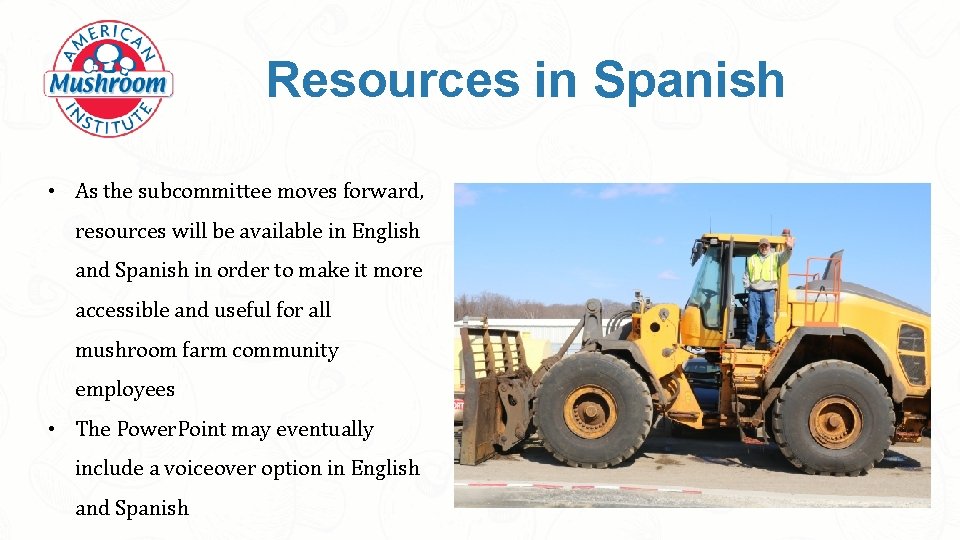 Resources in Spanish • As the subcommittee moves forward, resources will be available in