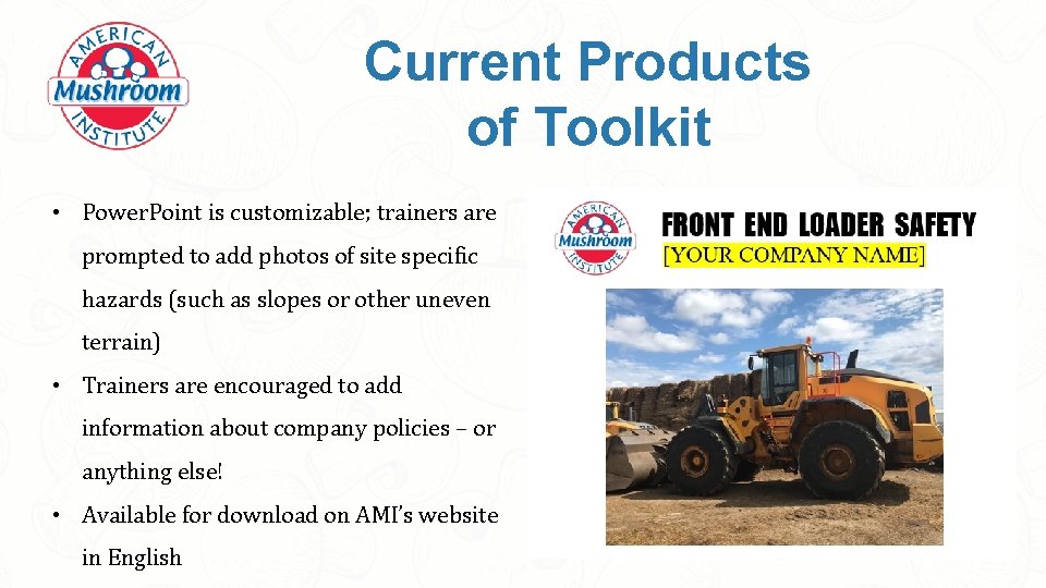 Current Products of Toolkit • Power. Point is customizable; trainers are prompted to add