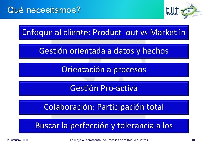 Qué necesitamos? Enfoque al cliente: Product out vs Market in Gestión orientada a datos