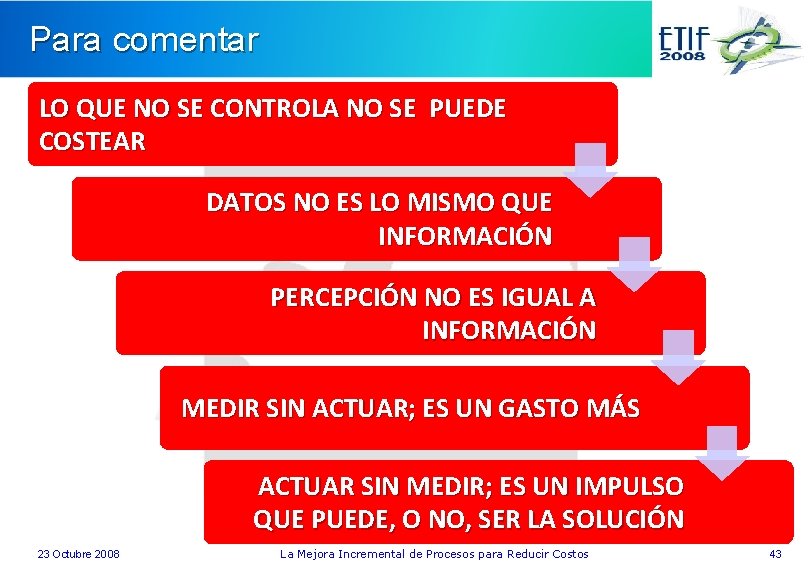 Para comentar LO QUE NO SE CONTROLA NO SE PUEDE COSTEAR DATOS NO ES