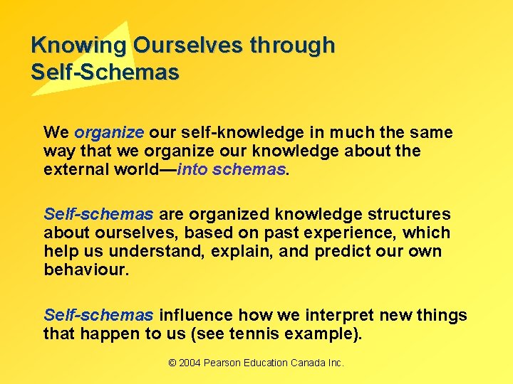 Knowing Ourselves through Self-Schemas We organize our self-knowledge in much the same way that Knowing Ourselves through Self-Schemas We organize our self-knowledge in much the same way that