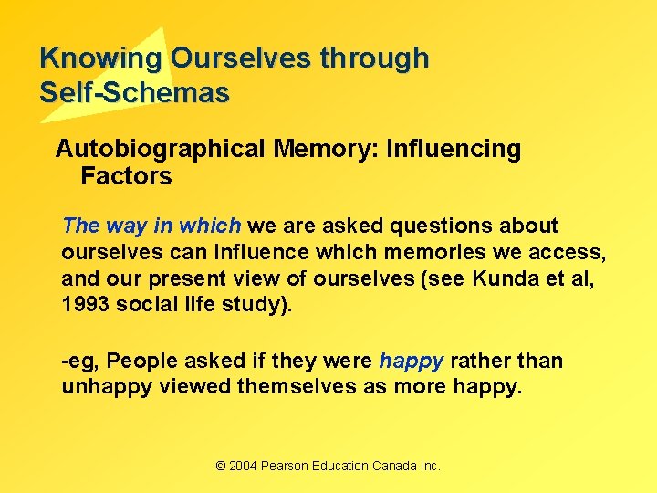 Knowing Ourselves through Self-Schemas Autobiographical Memory: Influencing Factors The way in which we are Knowing Ourselves through Self-Schemas Autobiographical Memory: Influencing Factors The way in which we are