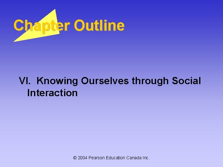 Chapter Outline VI. Knowing Ourselves through Social Interaction © 2004 Pearson Education Canada Inc. Chapter Outline VI. Knowing Ourselves through Social Interaction © 2004 Pearson Education Canada Inc.