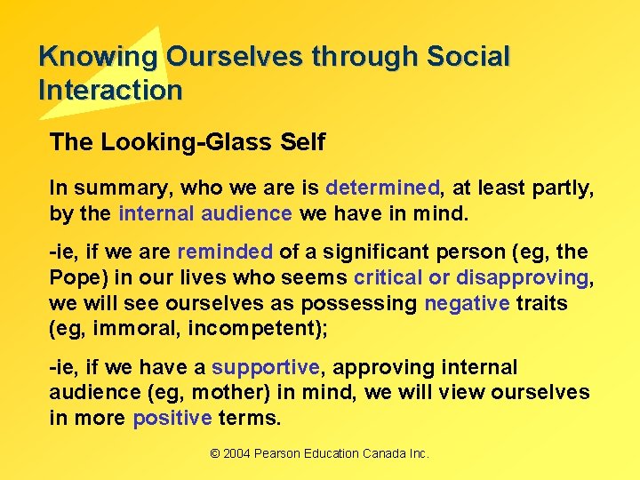 Knowing Ourselves through Social Interaction The Looking-Glass Self In summary, who we are is Knowing Ourselves through Social Interaction The Looking-Glass Self In summary, who we are is