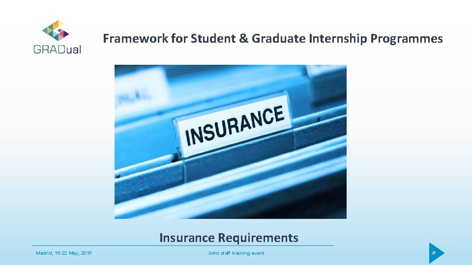 Framework for Student & Graduate Internship Programmes Insurance Requirements Madrid, 18 -22 May, 2015