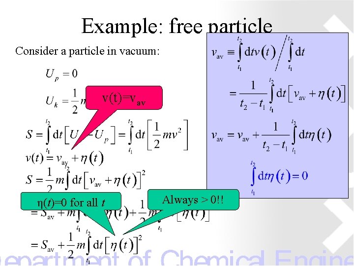 Example: free particle Consider a particle in vacuum: v(t)=vav η(t)=0 for all t Always