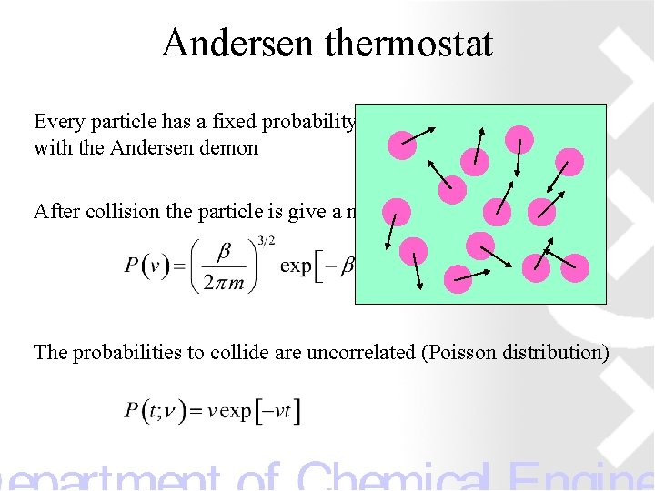 Andersen thermostat Every particle has a fixed probability to collide with the Andersen demon