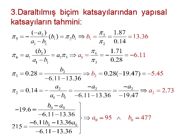 3. Daraltılmış biçim katsayılarından yapısal katsayıların tahmini: 