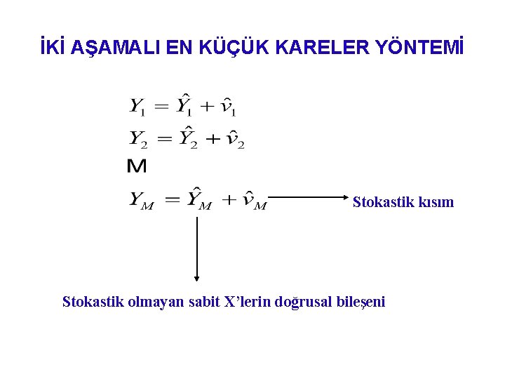 İKİ AŞAMALI EN KÜÇÜK KARELER YÖNTEMİ Stokastik kısım Stokastik olmayan sabit X’lerin doğrusal bileşeni