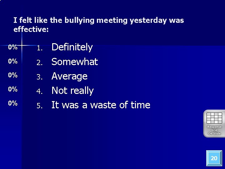 I felt like the bullying meeting yesterday was effective: 1. 2. 3. 4. 5.