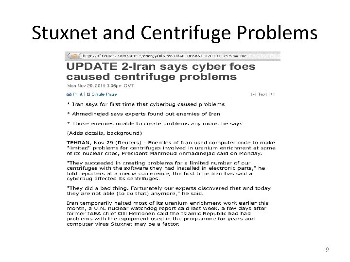Stuxnet and Centrifuge Problems 9 