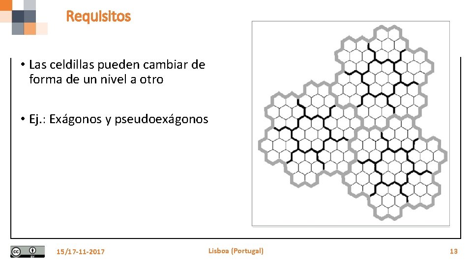 Requisitos • Las celdillas pueden cambiar de forma de un nivel a otro •