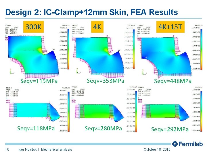 Design 2: IC-Clamp+12 mm Skin, FEA Results 300 K Seqv=115 MPa Seqv=118 MPa 10