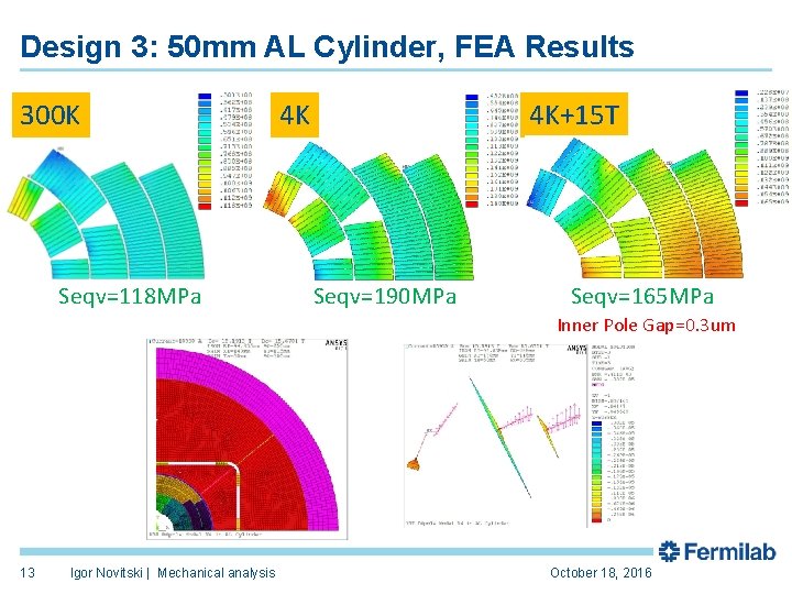 Design 3: 50 mm AL Cylinder, FEA Results 300 K Seqv=118 MPa 4 K+15