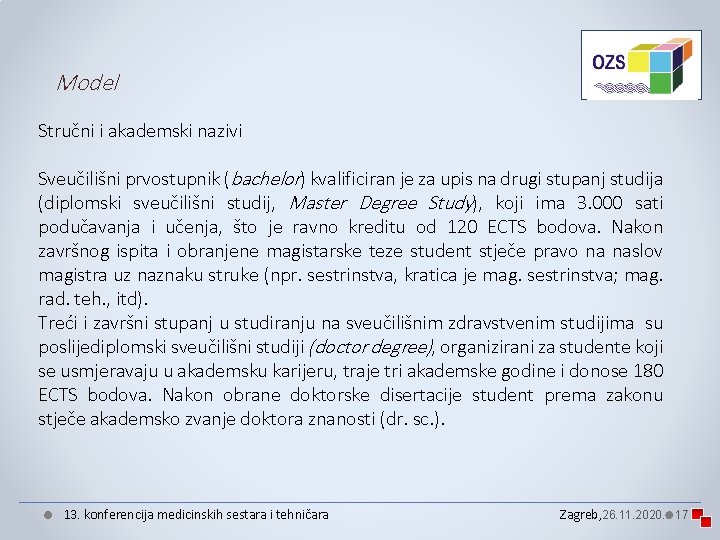 Model Stručni i akademski nazivi Sveučilišni prvostupnik (bachelor) kvalificiran je za upis na drugi Model Stručni i akademski nazivi Sveučilišni prvostupnik (bachelor) kvalificiran je za upis na drugi