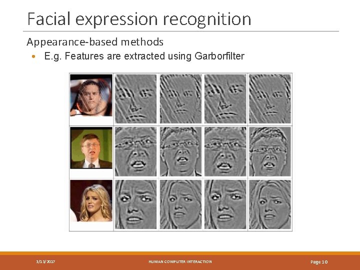 Facial expression recognition Appearance-based methods • E. g. Features are extracted using Garborfilter 3/13/2017