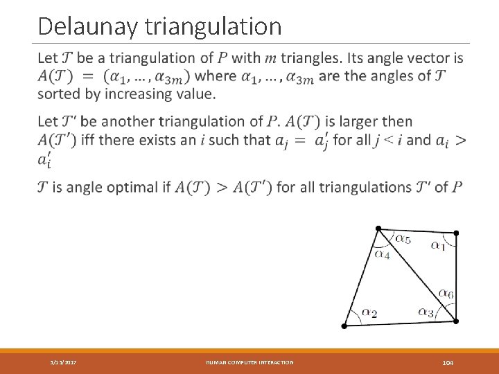 Delaunay triangulation 3/13/2017 HUMAN COMPUTER INTERACTION 104 