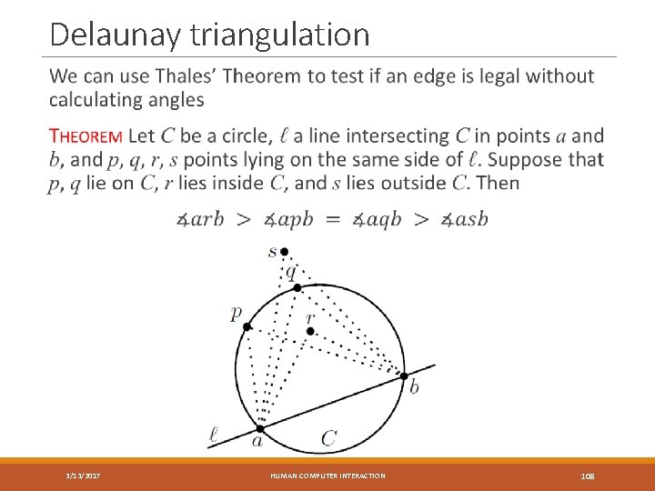 Delaunay triangulation 3/13/2017 HUMAN COMPUTER INTERACTION 108 