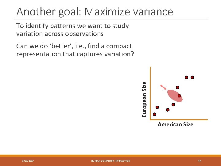 Another goal: Maximize variance To identify patterns we want to study variation across observations