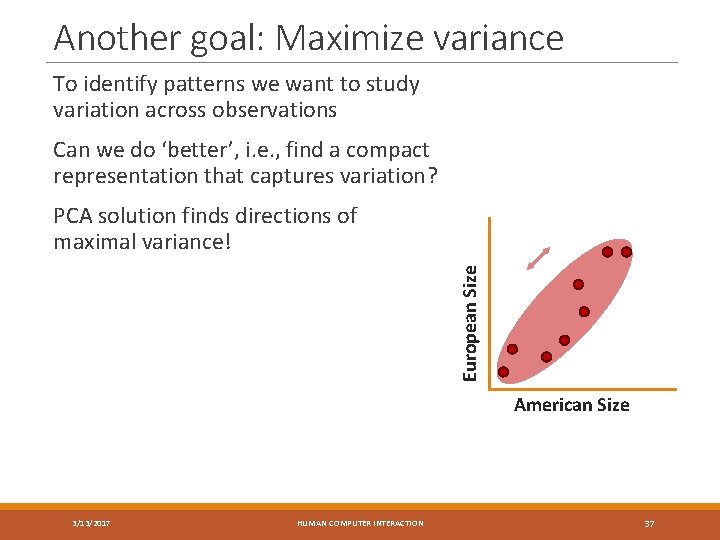 Another goal: Maximize variance To identify patterns we want to study variation across observations