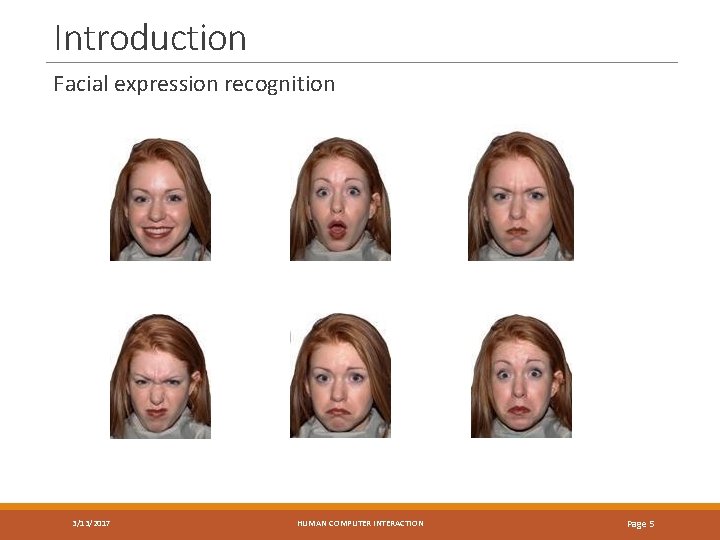 Introduction Facial expression recognition 3/13/2017 HUMAN COMPUTER INTERACTION Page 5 