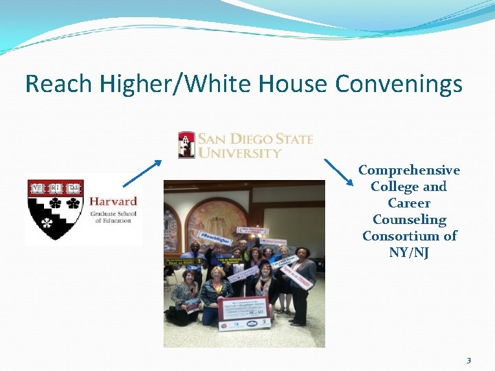 Reach Higher/White House Convenings Comprehensive College and Career Counseling Consortium of NY/NJ 3 Reach Higher/White House Convenings Comprehensive College and Career Counseling Consortium of NY/NJ 3