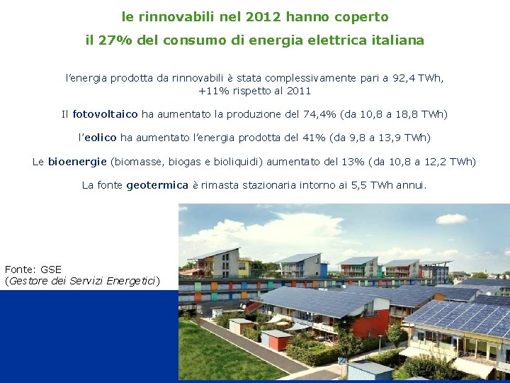 le rinnovabili nel 2012 hanno coperto il 27% del consumo di energia elettrica italiana