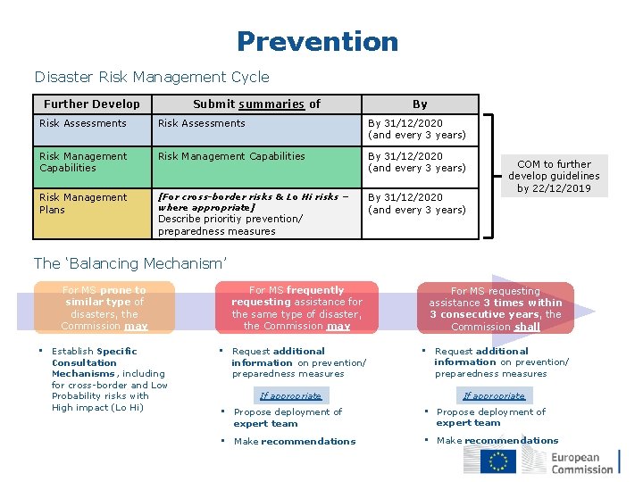 Prevention Disaster Risk Management Cycle Further Develop Submit summaries of By Risk Assessments By